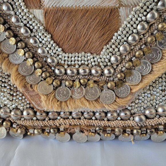 ibBan Anthropologie Hair on Hide Embellished Crossbody Bag w/ Braided Strap - Picture 9 of 16